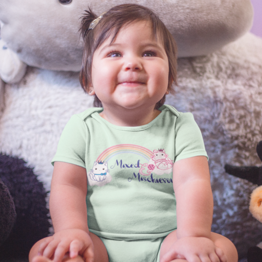 Organic Short Sleeve Baby Bodysuit-Mixed & Mischievous