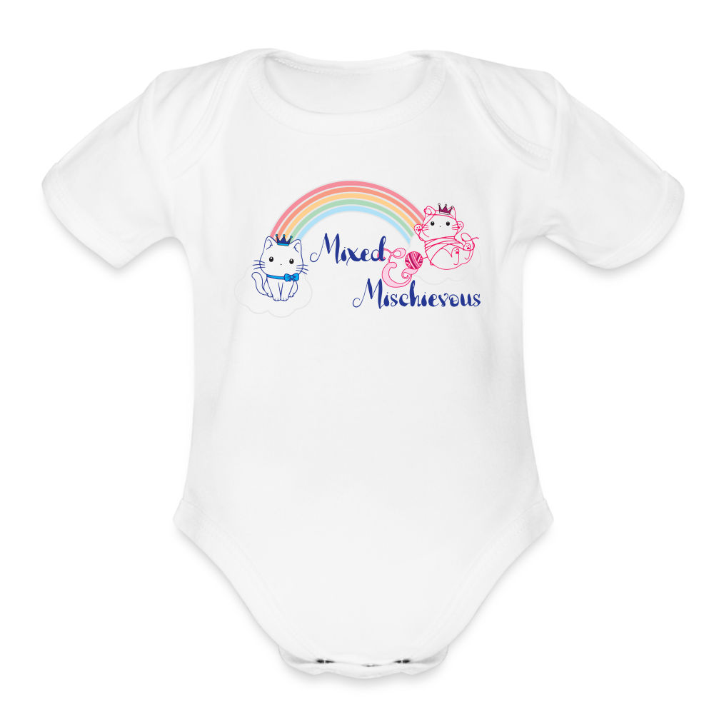Organic Short Sleeve Baby Bodysuit-Mixed & Mischievous - white