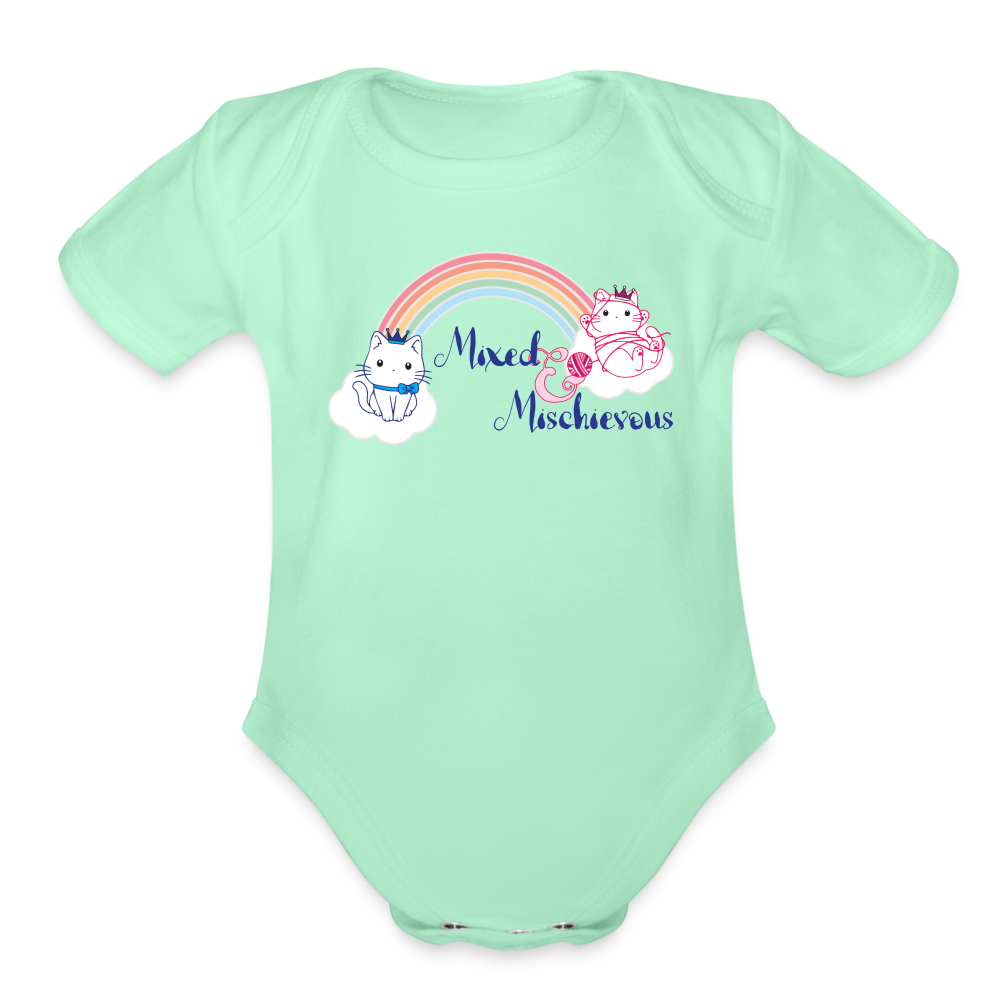 Organic Short Sleeve Baby Bodysuit-Mixed & Mischievous - light mint