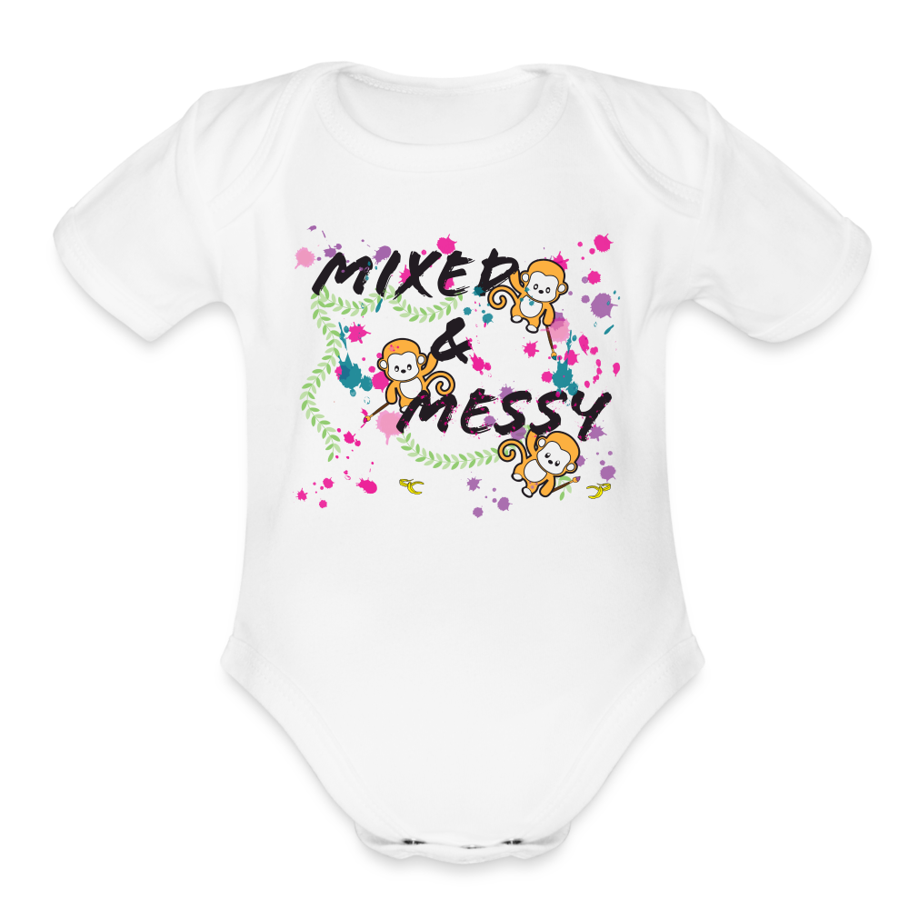 Organic Short Sleeve Baby Bodysuit - Mixed & Messy - white