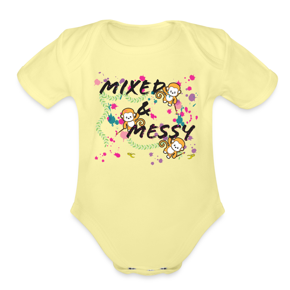 Organic Short Sleeve Baby Bodysuit - Mixed & Messy - washed yellow