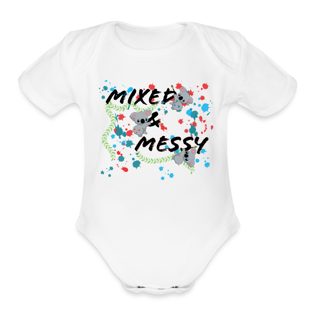 Organic Short Sleeve Baby Bodysuit - Mixed & Messy - white