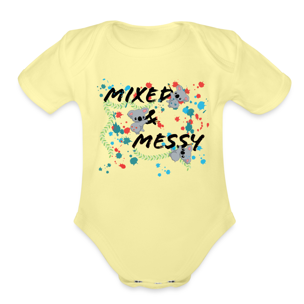 Organic Short Sleeve Baby Bodysuit - Mixed & Messy - washed yellow