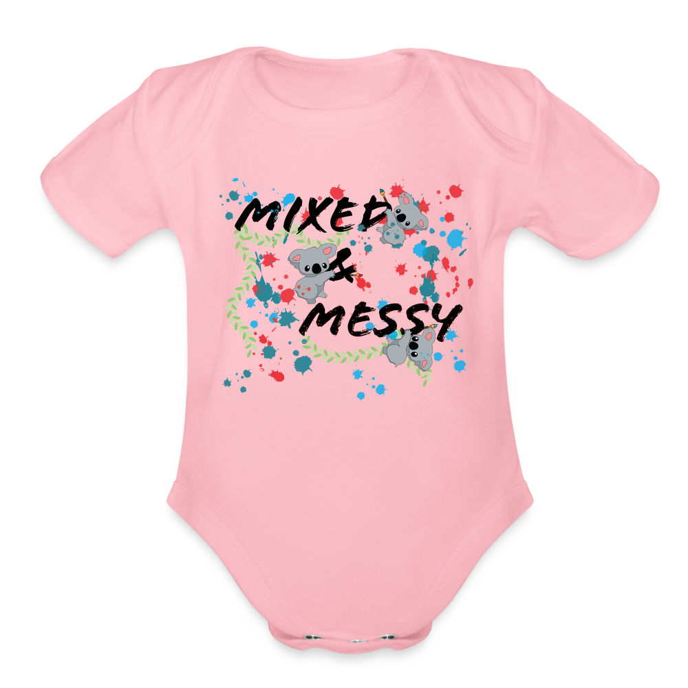 Organic Short Sleeve Baby Bodysuit - Mixed & Messy - light pink