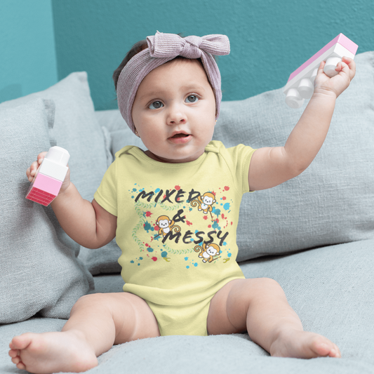 Organic Short Sleeve Baby Bodysuit - Mixed & Messy