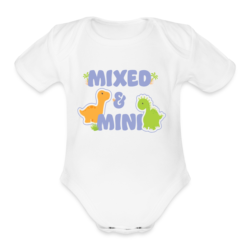 Organic Short Sleeve Baby Bodysuit-Mixed & Mini (Mama & Baby dino) - white