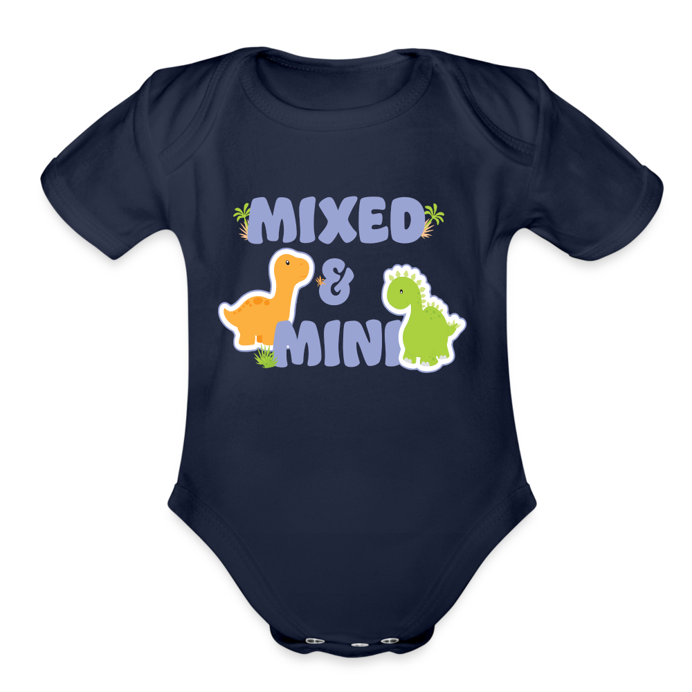 Organic Short Sleeve Baby Bodysuit-Mixed & Mini (Mama & Baby dino) - dark navy