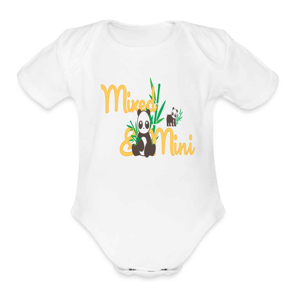 Organic Short Sleeve Baby Bodysuit-Mixed & Mini-Mama & Baby Panda - white