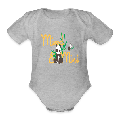 Organic Short Sleeve Baby Bodysuit-Mixed & Mini-Mama & Baby Panda - heather grey