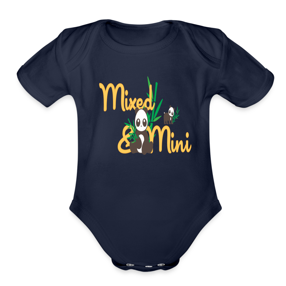 Organic Short Sleeve Baby Bodysuit-Mixed & Mini-Mama & Baby Panda - dark navy