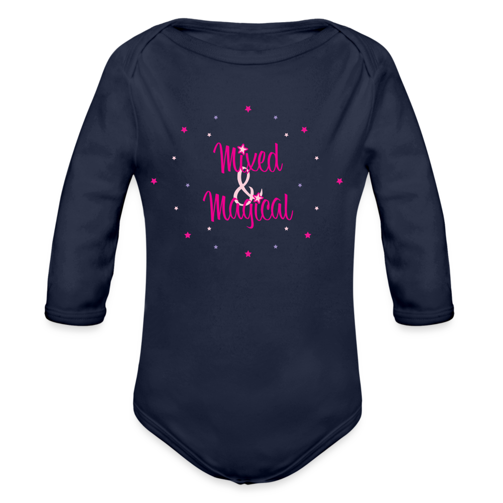 Organic Long Sleeve Baby Bodysuit - Mixed & Magical - dark navy