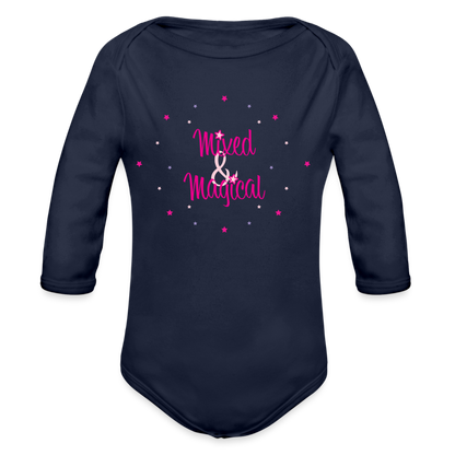 Organic Long Sleeve Baby Bodysuit - Mixed & Magical - dark navy